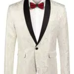 COOFANDY Herren Smoking Sakko Anzug Modern Blazer Luxus Stilvoll Anzugjacke Festlich Jacke mit Blumenmuster Paisley für Abendessen Hochzeit Party Beige
