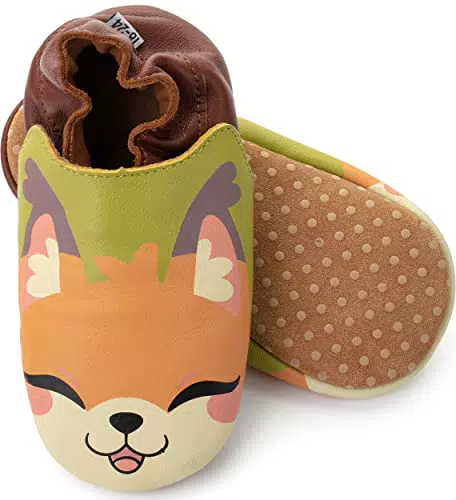 corimori Marken Echt-Leder Baby Krabbelschuhe, rutschfest | Lauflernschuhe Lederschuhe Barfußschuhe | Faye der Fuchs