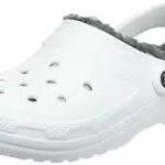 Crocs Unisex Classic Lined Clogs, White/Grey