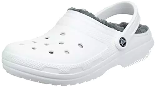 Crocs Unisex Classic Lined Clogs, White/Grey