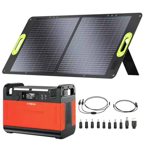 CTECHi Tragbare Powerstation 1210Wh mit 100W Faltbar Solarpanel