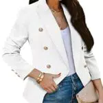 CZIMOO Damen Blazer Büro Anzüge Jacken Open Front Cardigan Elegant Revers Outwear mit Knopfleiste Weiß