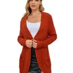 Daenery Lange Strickjacke für Damen, lässig, mit Tasche