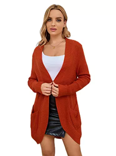 Daenery Lange Strickjacke für Damen, lässig, mit Tasche