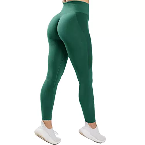 Damen Hohe Taille Sport Leggings Blickdicht Scrunch Butt Sporthose Slim Fit Yogahose mit BauchkontrolleNahtlose Push Up Booty Leggins Hose Laufhose Tight für zum Fitness Laufen Radfahren
