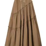 Damen Renaissance Maxirock Elastische Taille mit Kordelzug Röcke Rüschen Casual Trachtenrock Braun