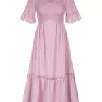 Damen V-Ausschnitt A-line Kleid Elastische Taille Strandkleid Sommerkleid Cocktailkleid Rosa CL1836S23-3_