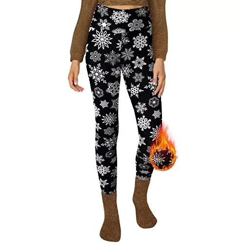 DDOBB Thermo Leggings Damen Gefüttert High Waist Thermoleggins Lang Mit Innenfleece Warm Teddy Sportleggins Strumpfhosen Thermohose Laufhose Winterkeid=S-M)