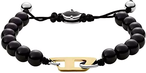 Diesel Armband Für Männer Perlen, 170-250mm Schwarzes Halbedelsteinarmband