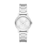 DKNY Damenuhren Soho D, Dreizeigeruhrwerk, 34mm Silbernes Edelstahlgehäuse mit Edelstahlarmband