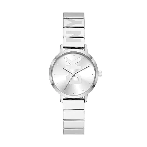DKNY Damenuhren The Modernist, Dreizeigeruhrwerk, 32mm Silberfarbenes Legierungsgehäuse mit Edelstahlarmband