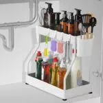 DOBIGER Unter Waschbecken Regal 2 Etagen, Under Sink Organizer mit 4 Haken und 2 Tasse