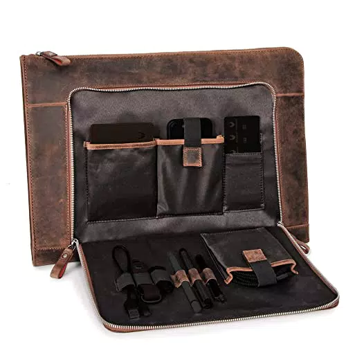 DONBOLSO Notebook Sleeve London 15, 6 Zoll Leder I Aktentasche aus Echtleder für Herren und Damen braun