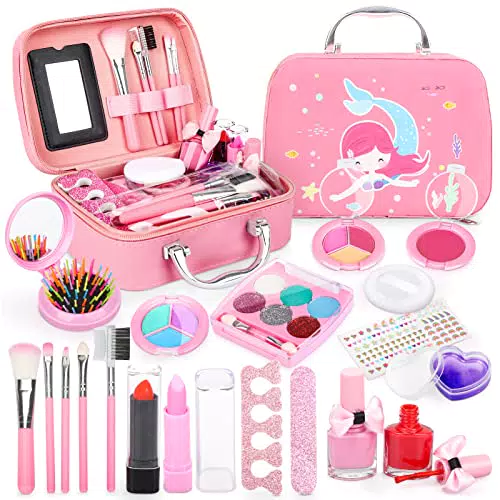 Dreamon Kinderschminke mädchen, Waschbar Make up Spielzeug für Mädchen Kinder Nagellacke mit Koffer Geschenke Spielzeug 3 4 5 6 7 8 Jahre Mädchen