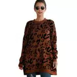 Durio Pullover Damen Sweatshirt Langarm Strickpullover Oversize Loose Pulli Rundhals Warm Dunkelbraun 40