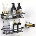 Duschablage ohne Bohren Badregal 3er Set Duschregal mit Seifenhalter Duschkorb Badezimmer Regal Schwarz für Shampoo Duschgel Wohnzimmer Küche Organizer