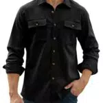 Elegancity Cord Hemd Schwarz Herren Langarm Winter Hemdjacke Loose Fit Freizeithemd Warm Mit 2 Tasche