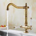 Elegant Armatur Einhebel Wasserhahn mit weißem Griff Waschtischarmatur Waschbecken Spültischarmatur Retro-chic Zwei Griff