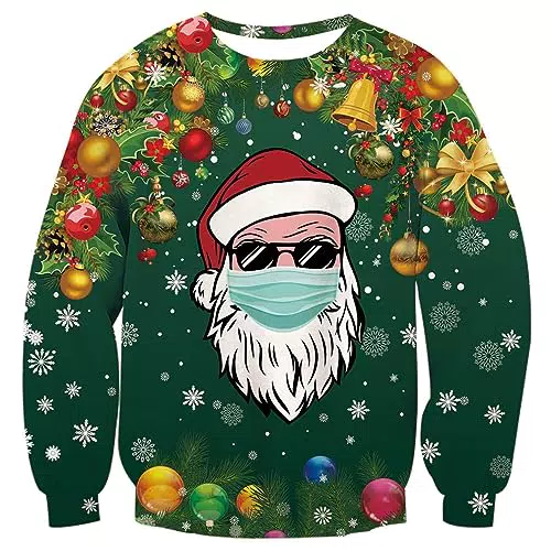 Fanient Weihnachten Sweaters Damen 3D Gedruckt Weihnachtsmann Sweatshirts Lange Ärmel Ugly Christmas Pullover
