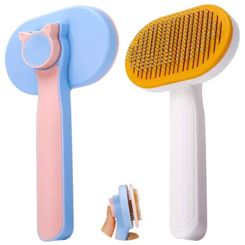 FANTESI 2 Stück Katzenbürste Kurzhaar Selbstreinigend Zupfbürste Hundebürste Langhaar Unterfellbürste Katze Bürste Hund Reinigungsbürste für Tierhaare Cat Brush Dog Brush