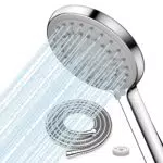 FASDUNT Duschkopf 𝟱 Strahlarten mit 𝟮M Premium Schlauch aus Edelstahl & Duschkopf Wassersparend mit 9.5L/min DurchflussbegrenzerHochdruck Duschbrause Wasserdrucks Erhöhung 200%