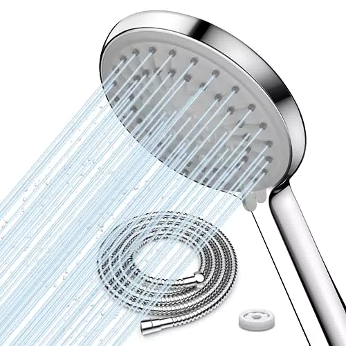 FASDUNT Duschkopf 𝟱 Strahlarten mit 𝟮M Premium Schlauch aus Edelstahl & Duschkopf Wassersparend mit 9.5L/min DurchflussbegrenzerHochdruck Duschbrause Wasserdrucks Erhöhung 200%