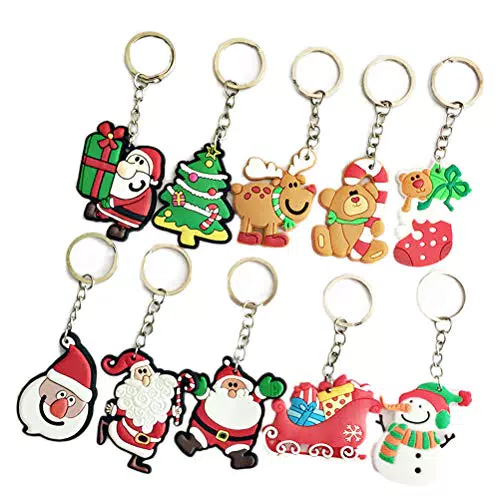 Fenical Schlüsselanhänger Weihnachten Thema Weich-PVC Schlüsselanhänger Kreative Anhänger Dekorationen für Autoschlüssel Geldbörse Tasche Geschenk 10 stücke（Zufälliger Stil）