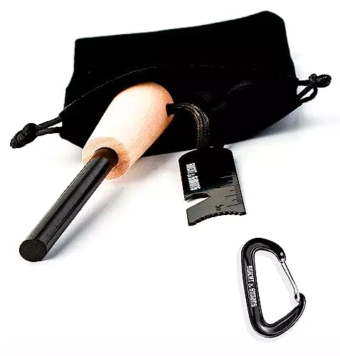 Feuerstahl outdoor mit Handmade Griff: 20.000 Zündungen - ⌀8 mm Ferro Rod - 80 mm lang - der ultimative Outdoor-Begleiter für Bushcrafting und mehr! Inklusive Magnesium Stab als Feuerzeug alternative