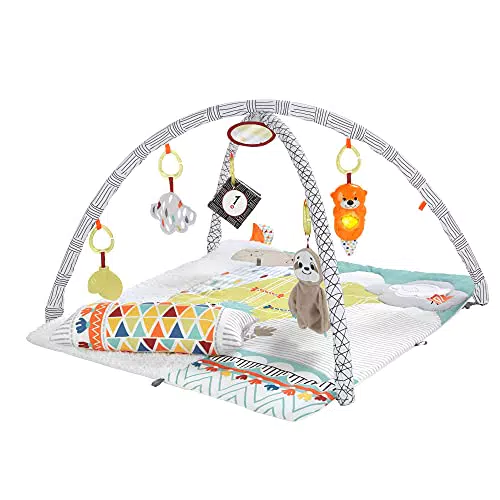 Fisher-Price HBB74 - 5 Sinnes Baby Spieldecke, kuschelig weiche Krabbeldecke mit Sensorik Spielzeug