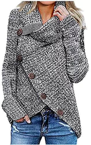 FIYOTE Damen Winterjacke Warm Strickjacke Rollkragen Cardigan Strickpullover Casual Wrap Wickel Pullover Sweater 7 Farbe S/M/L/XL/XXL