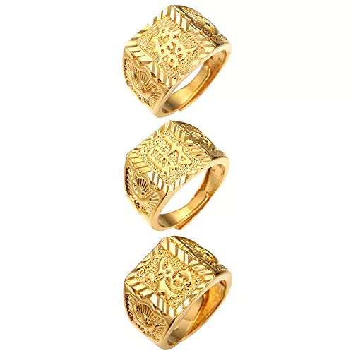 Flongo Herren-Ring Männer Ringe Daumenring Band Ring Siegelring Reich/Glück/Reichtum Grvur Schrift Größe verstellbar Herren-Accessoires Ring Set