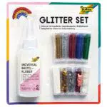 folia 579 - Glitter Set, bestehend aus Bastelkleber und 10 Dosen Glitterpulver und -streuteile