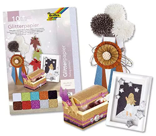 folia 880409 - Glitterpapier, 10 farbig sortiert, ca. 24 x 34 cm