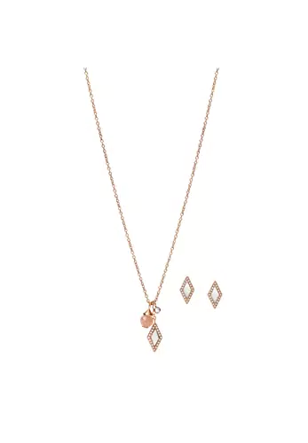 FOSSIL Damenset Kette Ohrringe Stevie Be Iconic Mondstein orange Perlmutt rosafarben