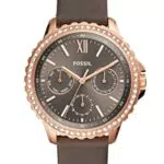 Fossil Damenuhr Izzy, Multifunktionswerk, 35mm Rose Gold Edelstahlgehäuse mit einem Lederarmband