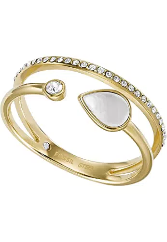 FOSSIL Prestack-Ring Teardrop für Damen Perlmutt weiß