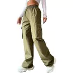 Frauen Lose Beiläufige Lange Hosen Baggy Straight Wide Leg Hose Reine Farbe Cargohose mit Hoher Taille und Zwei Taschen