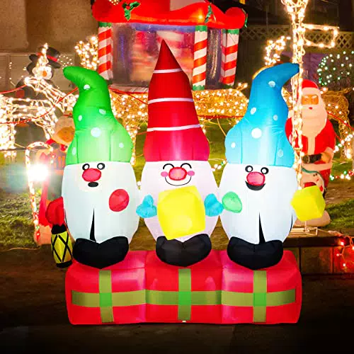 FunsLane 5.9FT Weihnachten aufblasbare Weihnachtsmann 3in1 Xmas Gnomes Dekoration