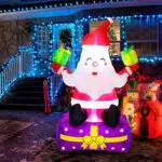FunsLane 6ft Weihnachtsdekorationen aufblasbare Weihnachtsmann mit Geschenk-Box