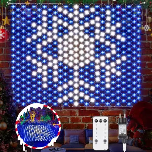 Fwiull Weihnachtliche Lichterkette, Schneeflocken Weihnachtsnetz Lichter Hängelichter 130 * 120CM Wasserdichte Weihnachtsdeko 320 LED-Netzlichter für Weihnachtsfeier Drinnen