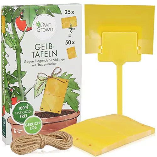 Gelbtafeln: 50x Insektizidfreie Klebefalle für Schädlingsbekämpfung mit Schnur u. Steckern Mit Gelbsticker Trauermücken bekämpfen Fliegenfalle Anti Trauermücken OwnGrown