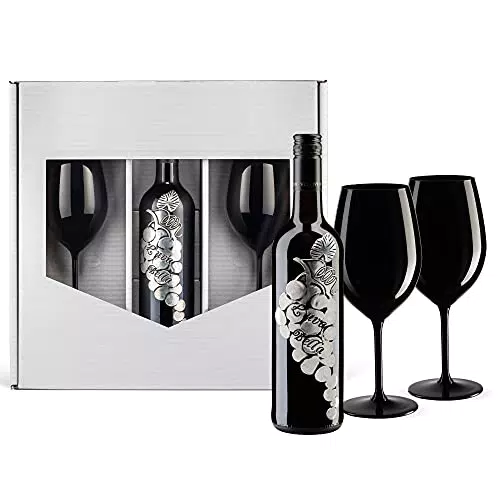 Geschenkset: L'uva Bella Rotwein, Italien, halbtrocken mit 2 schwarzen Weinkelchen