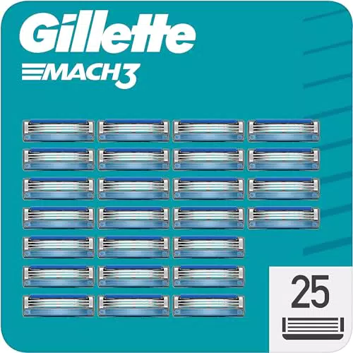Gillette Mach3 Rasierklingen, 25 Ersatzklingen für Nassrasierer Herren mit 3-fach Klinge