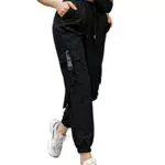 GORGLITTER Cargo Hose Damen Cargohose Outfit Cargopants Sweatpants Elastische Bund Lange Capri Hosen mit Taschen und Kordelzug Schwarz