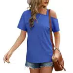 GOTOTOP Damen Schulterfrei Top Basic T-Shirt Kurzarm Locker Sommer Oberteile Casual Tunika Blusen