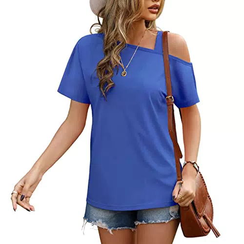 GOTOTOP Damen Schulterfrei Top Basic T-Shirt Kurzarm Locker Sommer Oberteile Casual Tunika Blusen