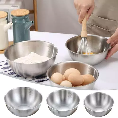 Gourmet Schüsselset 1/3PCS, Edelstahl Küchenschüssel 0.7-2.1L mit Graduierung