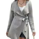 GRACE KARIN Damen Grau Vintage Strickjacke Mantel Lang Ärmel Bequem Warm Strickjacke Grau