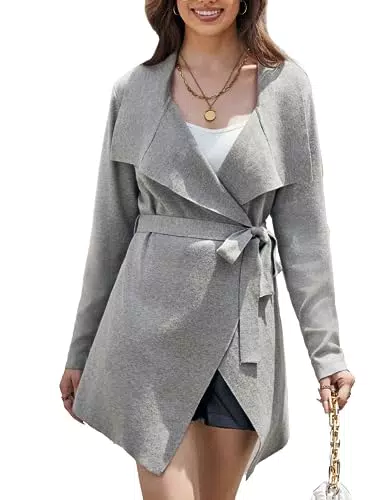 GRACE KARIN Damen Grau Vintage Strickjacke Mantel Lang Ärmel Bequem Warm Strickjacke Grau