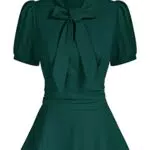 GRACE KARIN Damen Verzaubernde Peplum-Oberteile Vintage-Stil 50er Jahre Elegante Bauschige Ärmel Bluse Grün-Kurzarm X